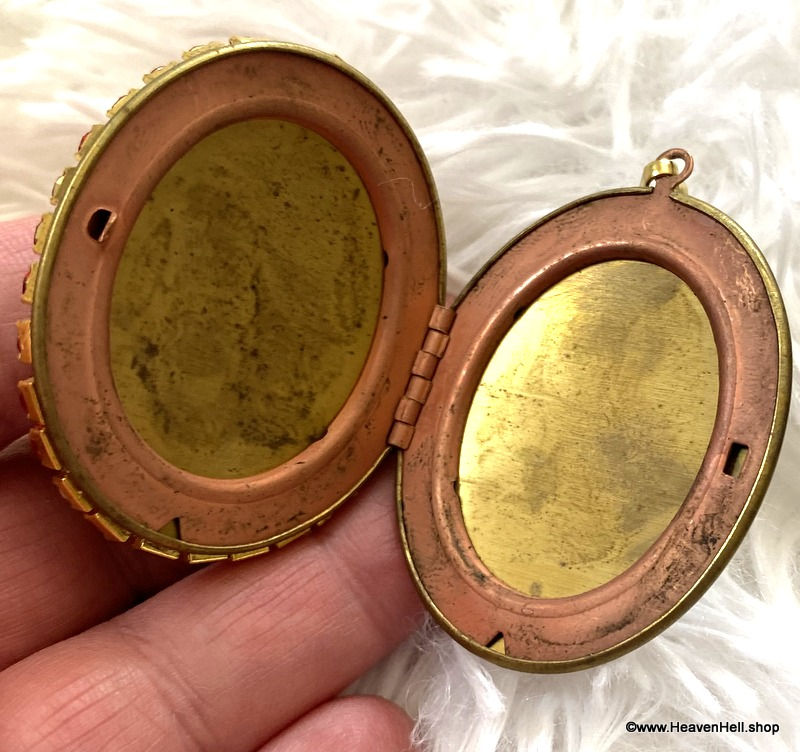 Thumbnail: Wearable Art Harrison Fisher Locket, Vintage Cameo Red Rhinestone Pendant