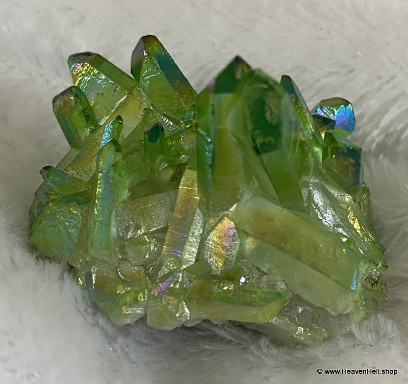 Thumbnail: Small Green Aura Quartz Crystal Cluster Titanium Aura - Heart Chakra stone