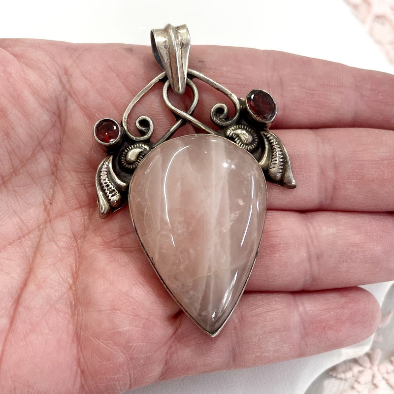 Thumbnail: Artistic Pink Morganite Pendant, Spiritual Growth, Silver Art Jewelry