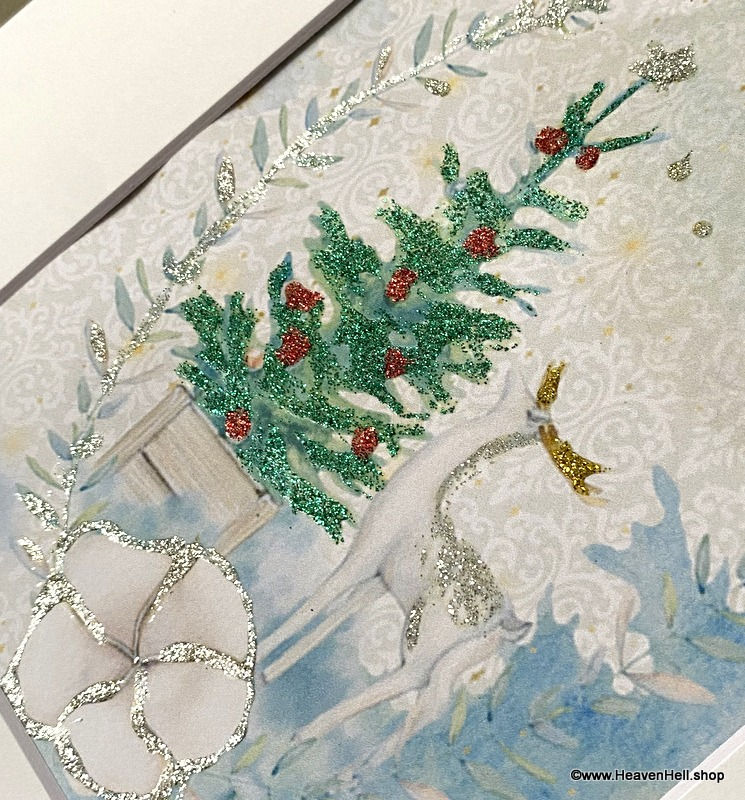 Thumbnail: Silver Glitter Christmas Wall Décor White Reindeer Art Print Holiday artwork