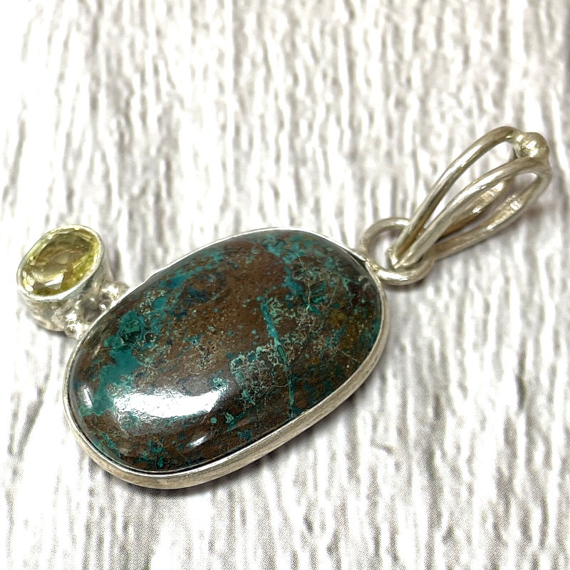 Thumbnail: Peaceful Chrysocolla Pendant, Vintage Sterling Silver Gemstone Jewelry