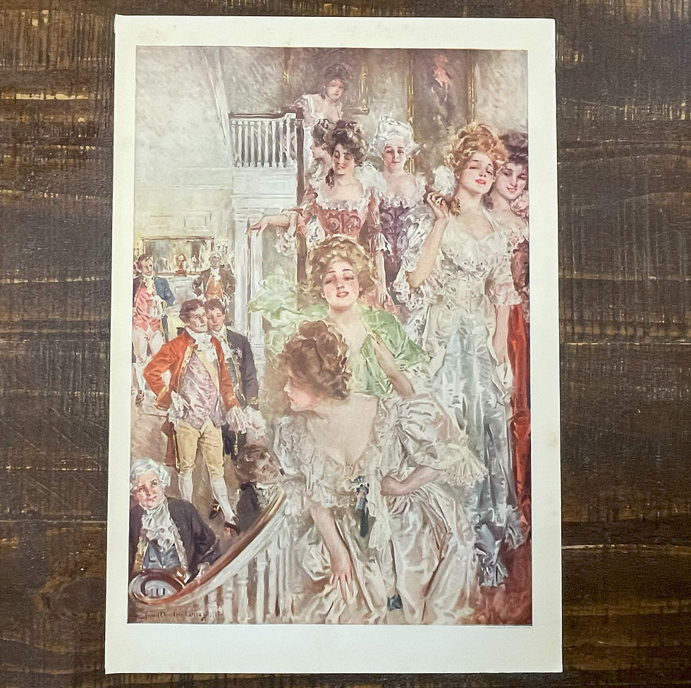 Rare Vintage Howard Chandler Christy Art Print, Colonial Girl, 1912