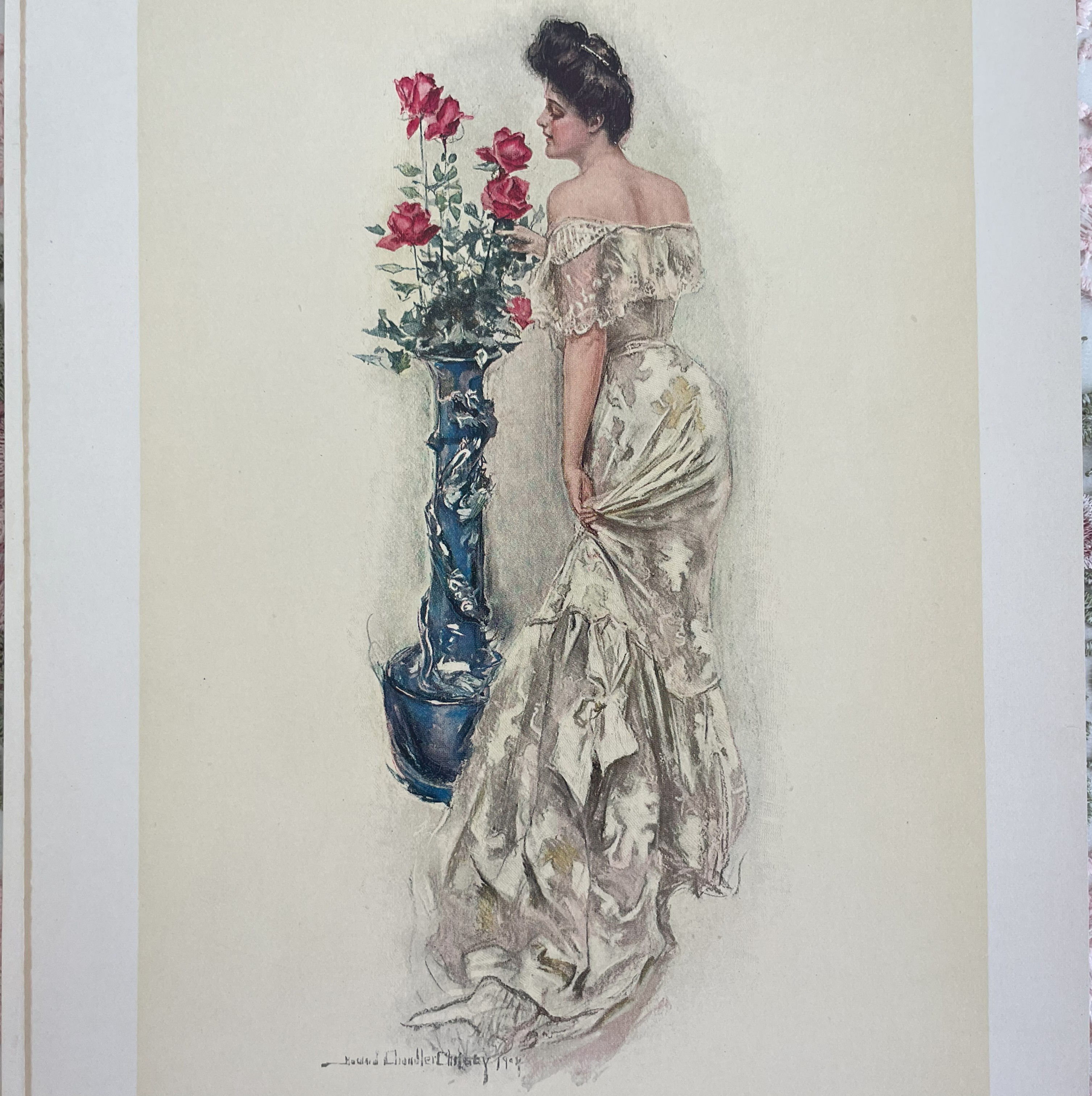 Vintage Howard Chandler Christy Print American Beauties Edwardian Woman w/ Roses