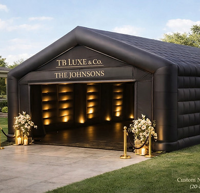Luxury black inflatable event tent with modern setup for upscale outdoor celebration in Tacoma WA