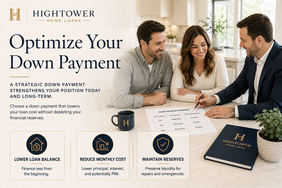 Mortgage Offset Strategy by Hightower Home Loans showing ways buyers can reduce effective housing costs through temporary buydowns, seller concessions, strategic down payments, rental income, and appreciation potential.