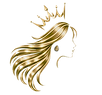 Elegant silhouette of woman with flowing golden hair, crown, and earring.