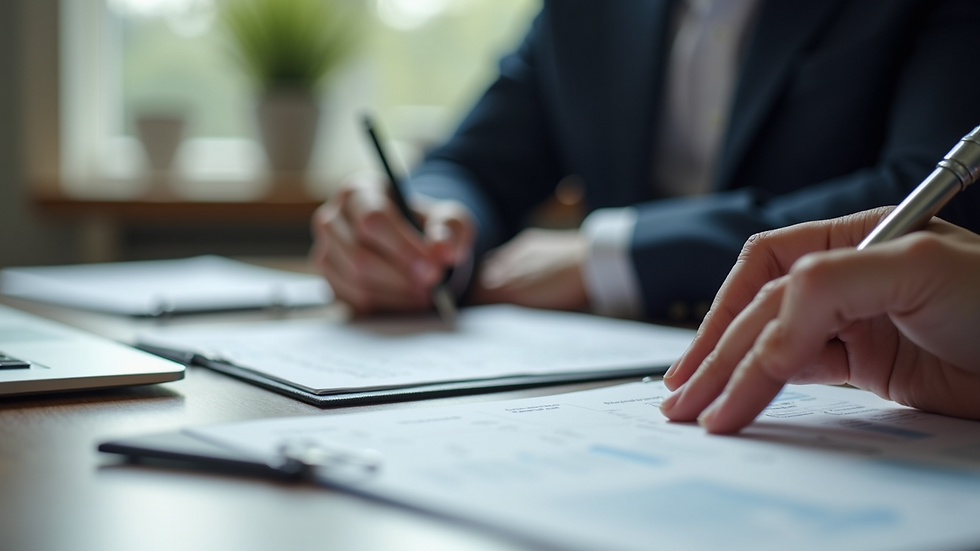 Close-up view of a tax advisor reviewing documents with a client