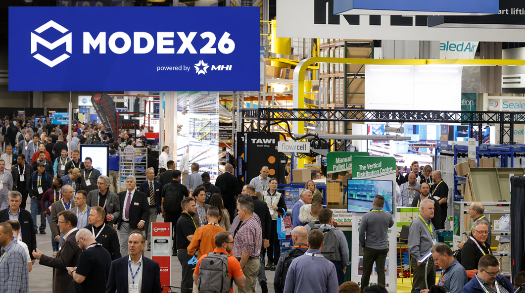 MODEX 2026 exhibition floor showcasing live demonstrations of warehouse automation, robotics, and real-time orchestration systems across supply chain operations