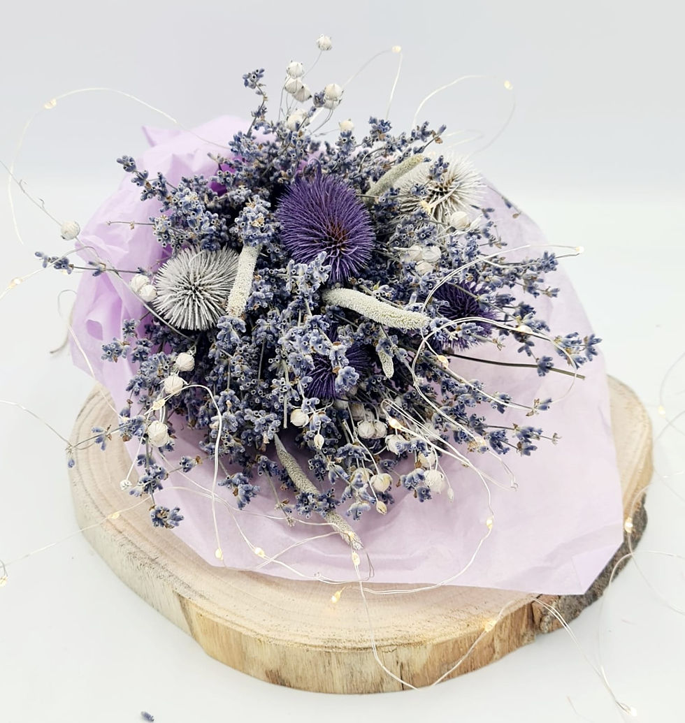 Miniatură: Buchet flori uscate și stabilizate cu lavandă – variantă mov
