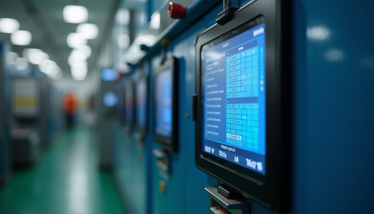 Close-up view of an industrial embedded display mounted on machinery