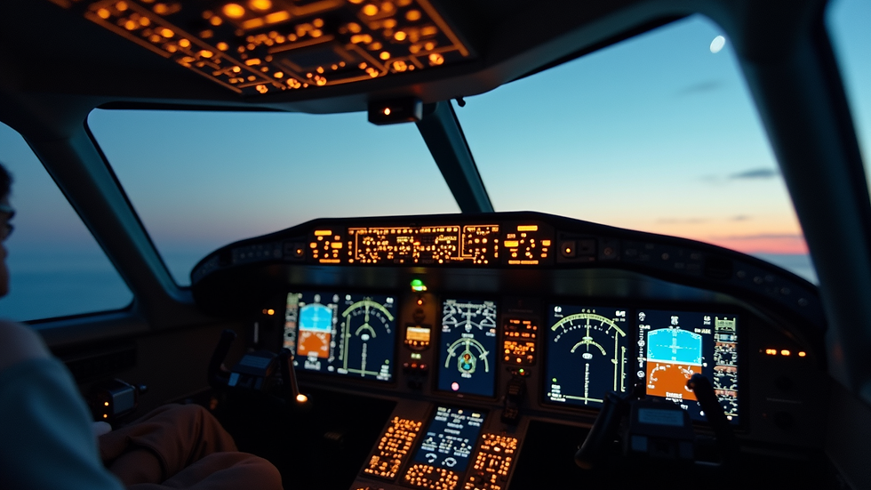 Eye-level view of a high-resolution aviation display installed in a cockpit
