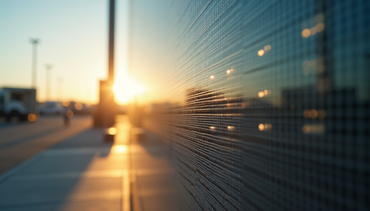 Close-up view of an outdoor industrial display screen under bright sunlight
