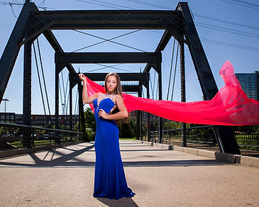 High school senior photoshoot downtown Denver bridge