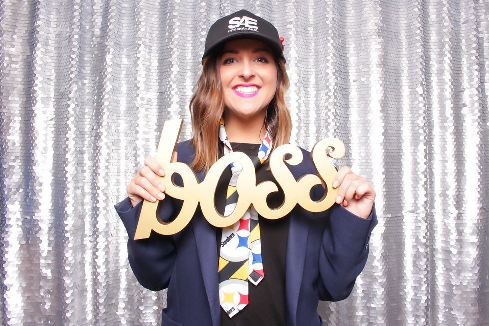 Printing Booth with Silver Sequin Backdrop