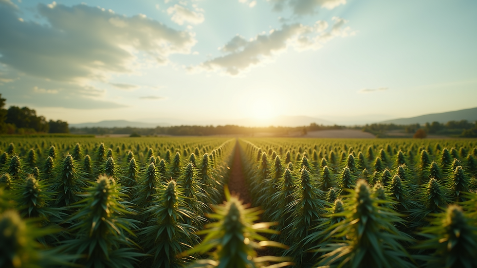 Wide angle view of a natural landscape near cannabis fields