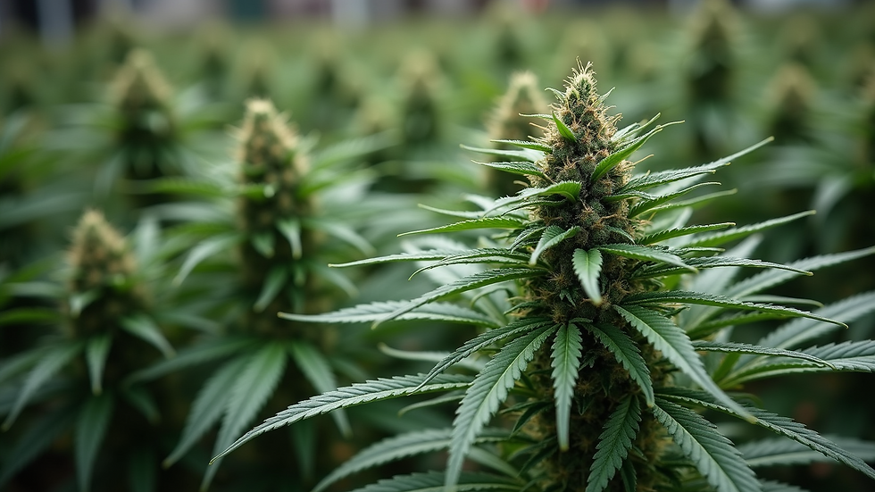 High angle view of diverse cannabis strains in cultivation