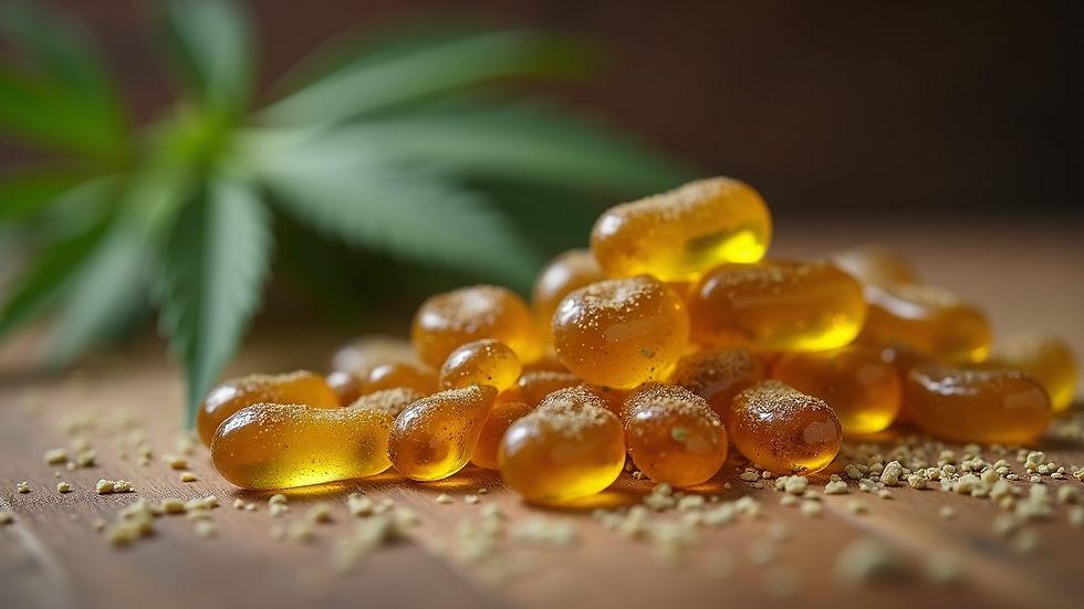 Close-up view of cannabis extracts on wooden surface