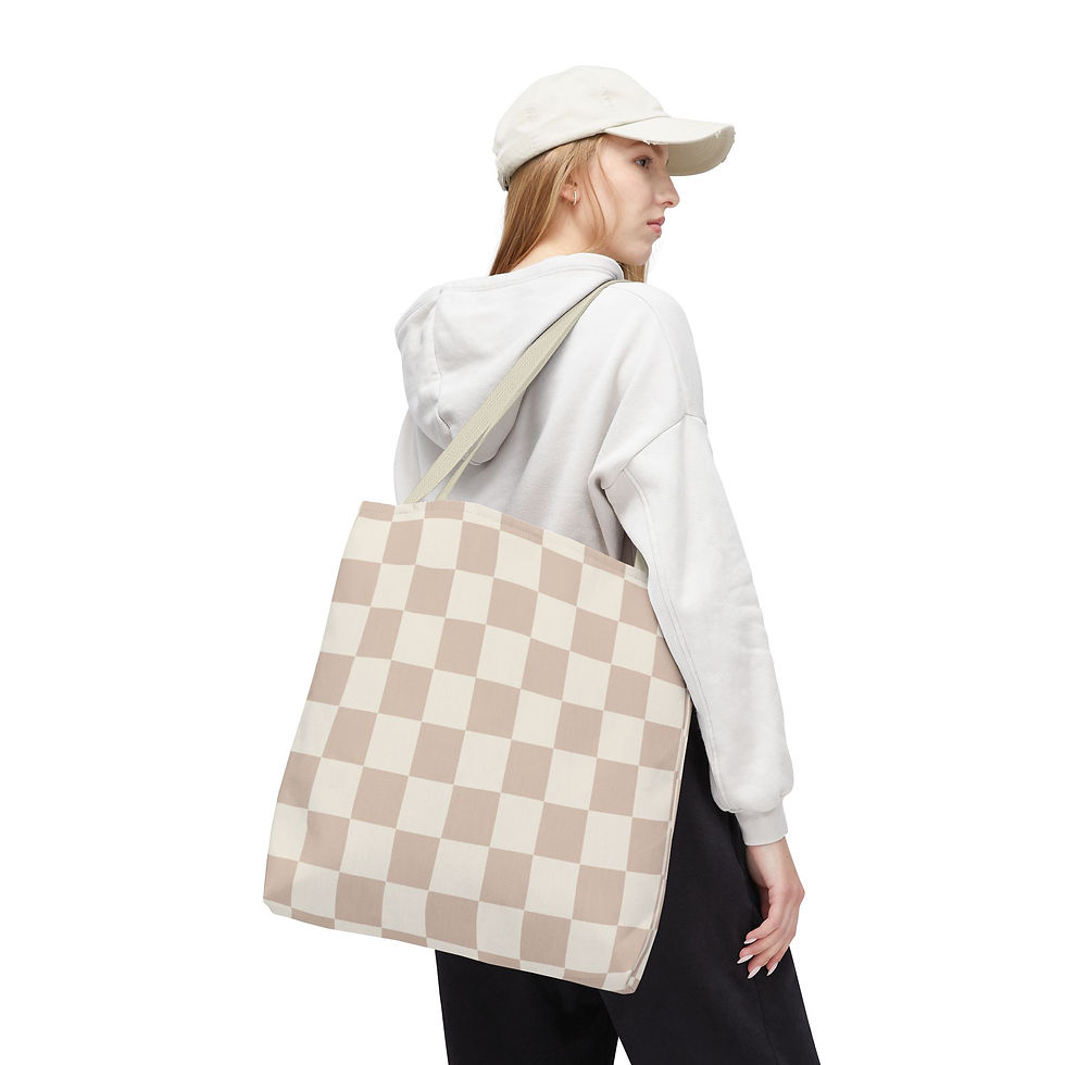 Thumbnail: Beige Checkered Tote Bag