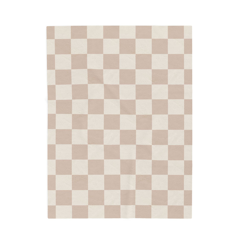 Thumbnail: Checkerboard Velveteen Plush Blanket — Beige
