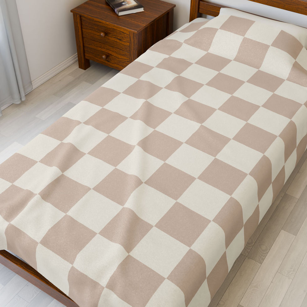 Thumbnail: Checkerboard Velveteen Plush Blanket — Beige