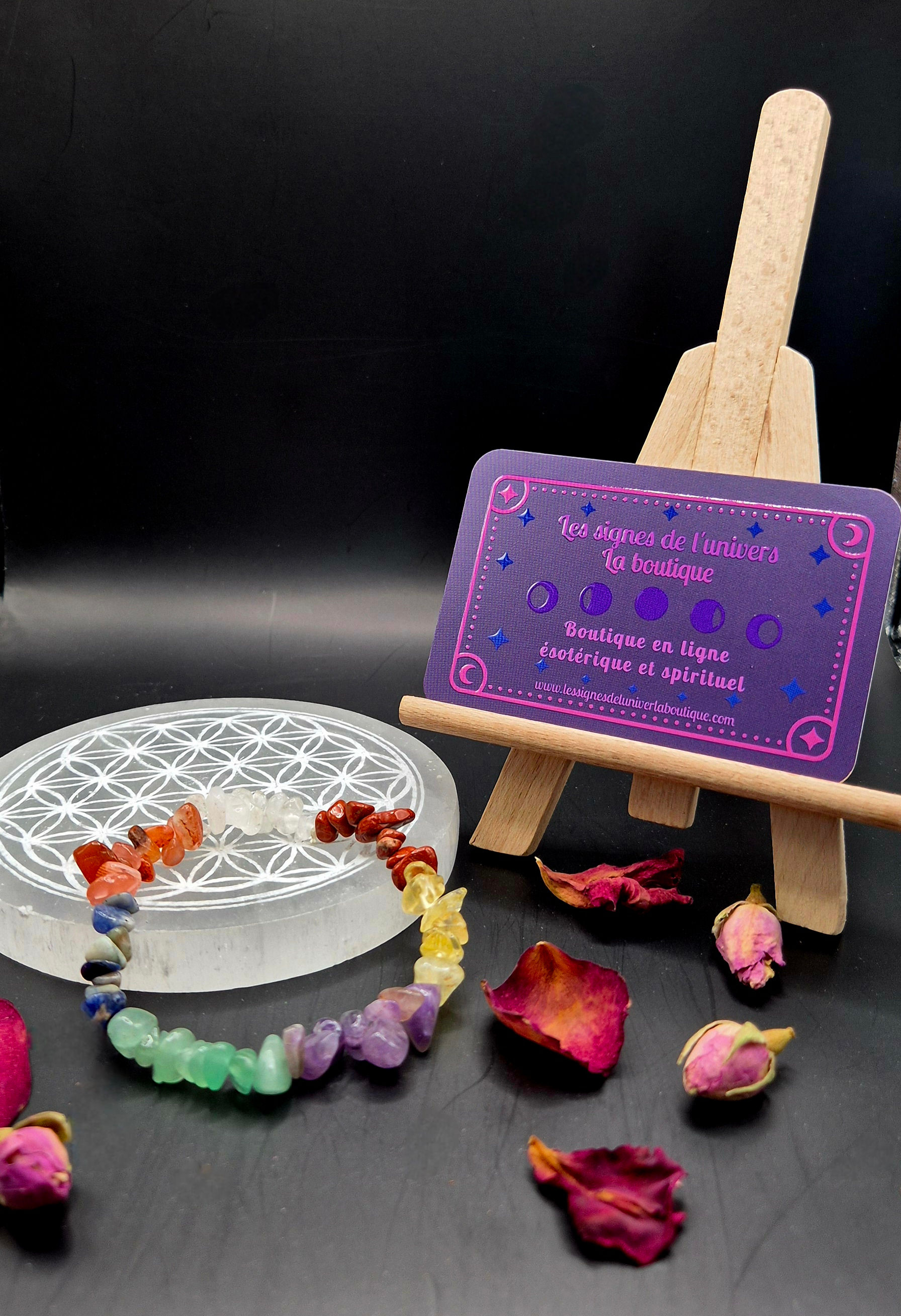 Bracelet 7 chakras en éclats de  pierre brut