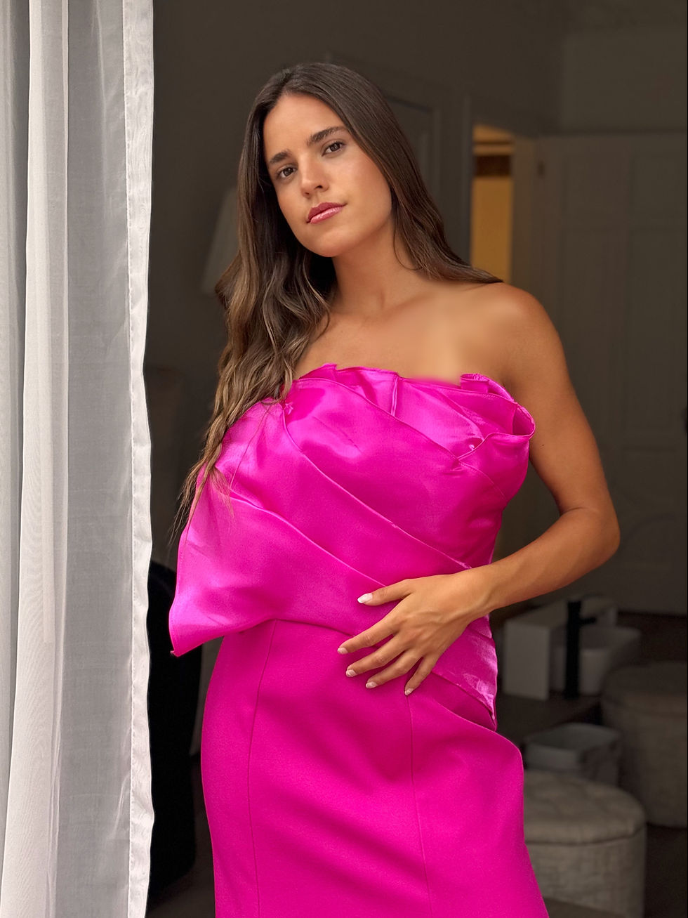 Miniatura: Vestido largo fiusha tul frente 