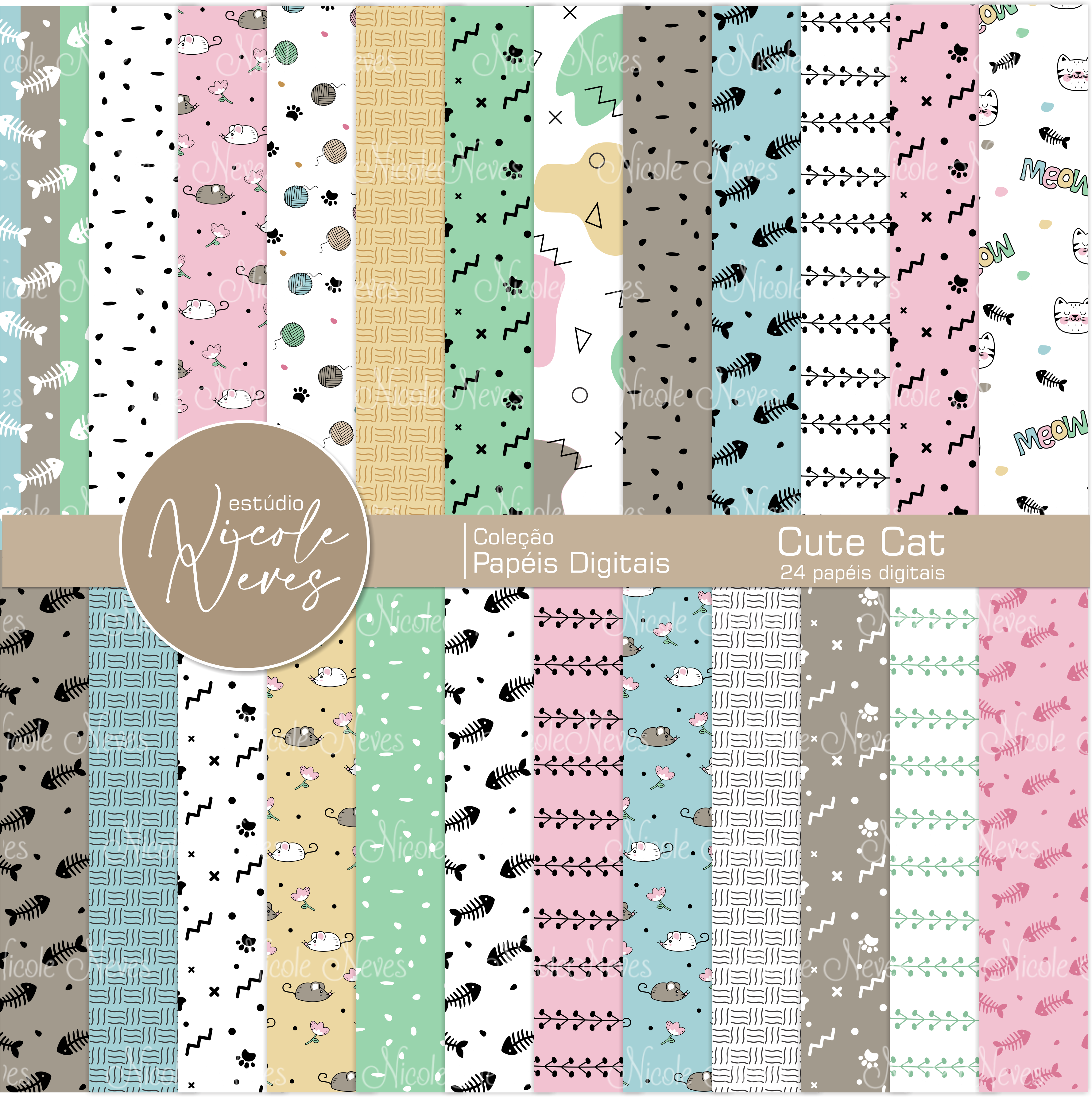 CUTE CAT MINIMALISTA - PAPÉIS DIGITAIS