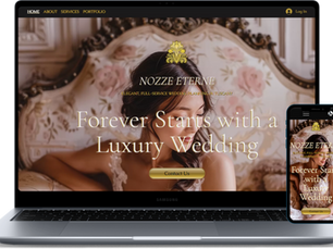 Elegant website design template in the Lux bridal style, featuring bold gold typography, full-screen layout, and luxurious wedding aesthetics.