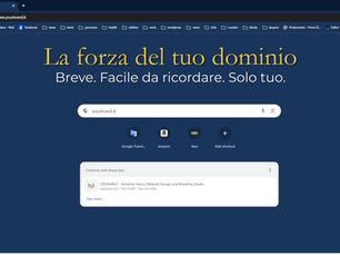 Titolo in evidenza “La forza del tuo dominio” con sottotitolo “Breve. Facile da ricordare. Solo tuo.”, a sottolineare l’importanza di un dominio web personale e memorabile per rafforzare il brand e il sito internet.