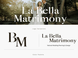 Elegant wedding planning brand logo reading La Bella Matrimony with tagline Tailored Wedding Planning & Design in a refined serif font.