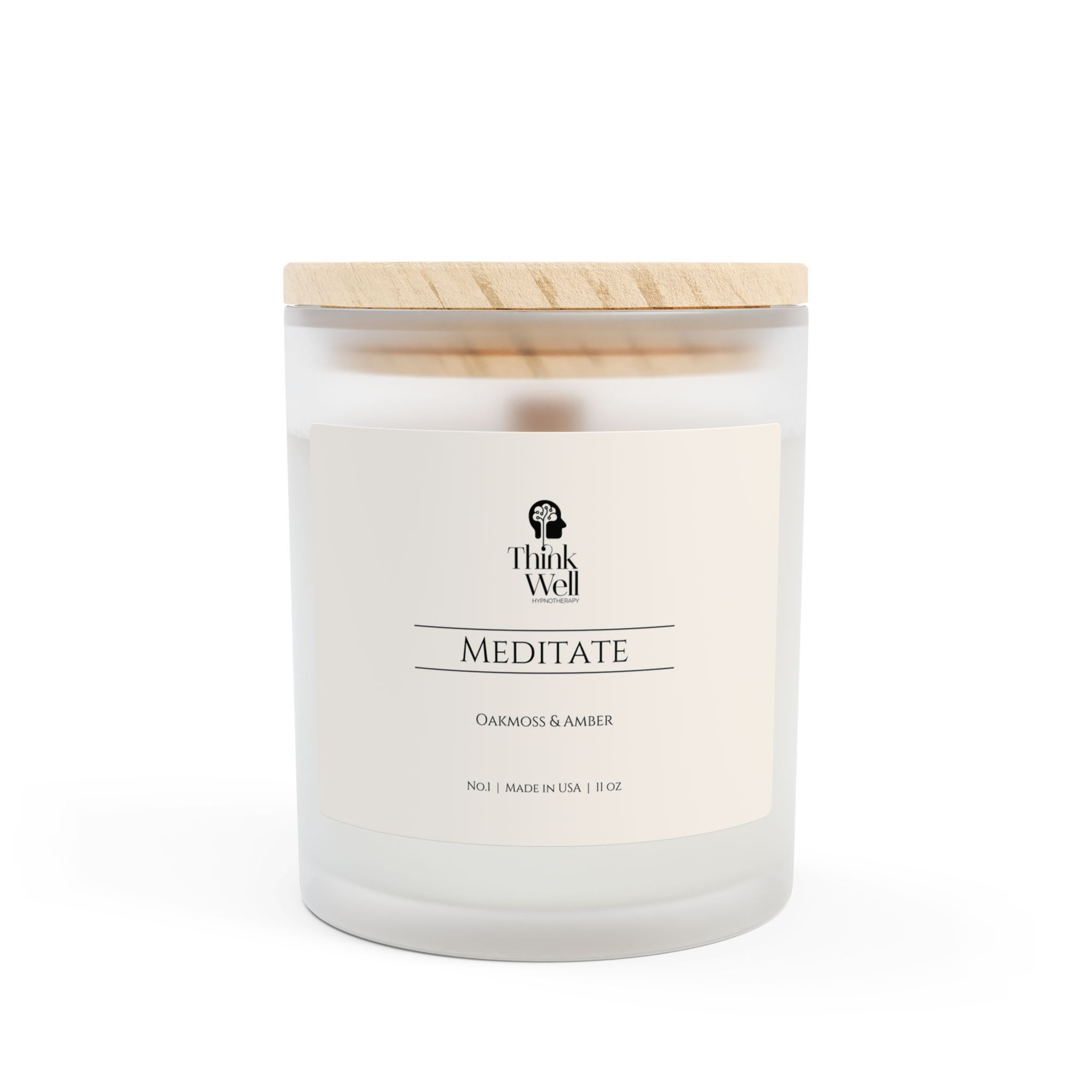 Meditate Oakmoss & Amber candle - 11oz Frosted Glass with Bamboo Lid