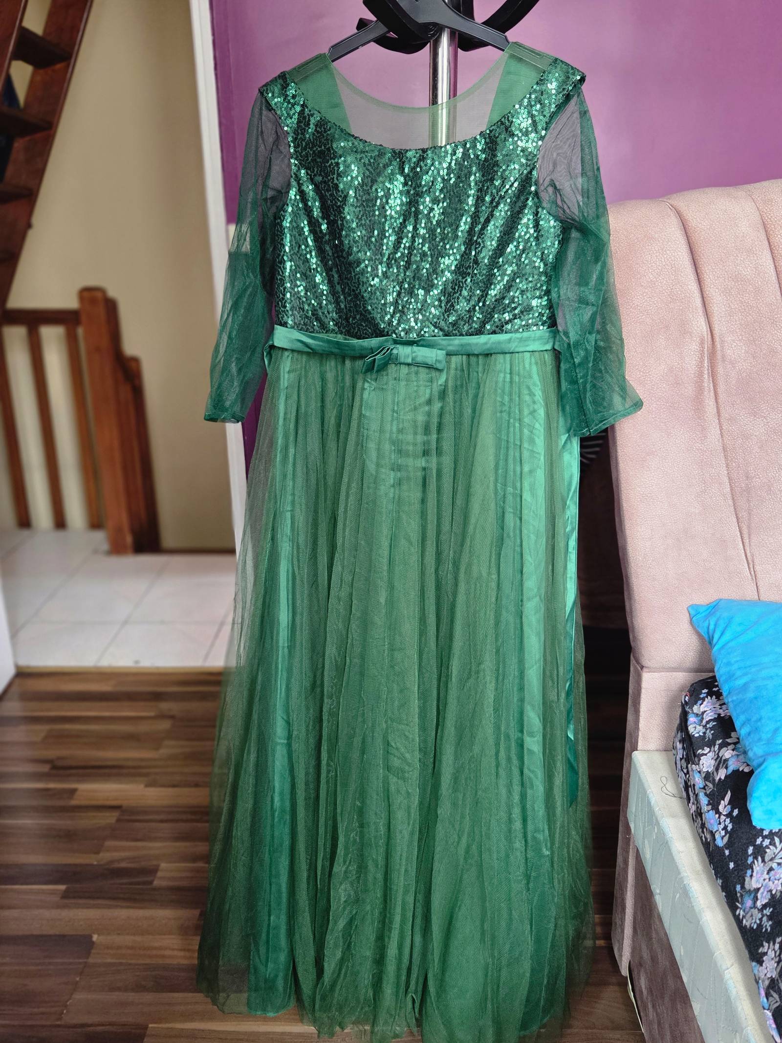 Robe de soirée longue à sequins vert émeraude