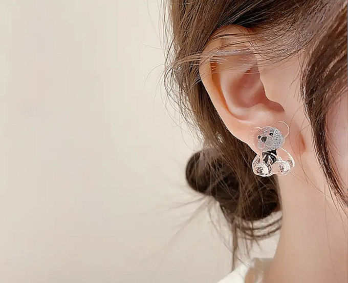Thumbnail: Cute Acrylic Transparent Teddy Bear Stud Earrings