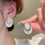 Thumbnail: Milky White Drip Oil Opal & Stones Studded O-shaped Earrings