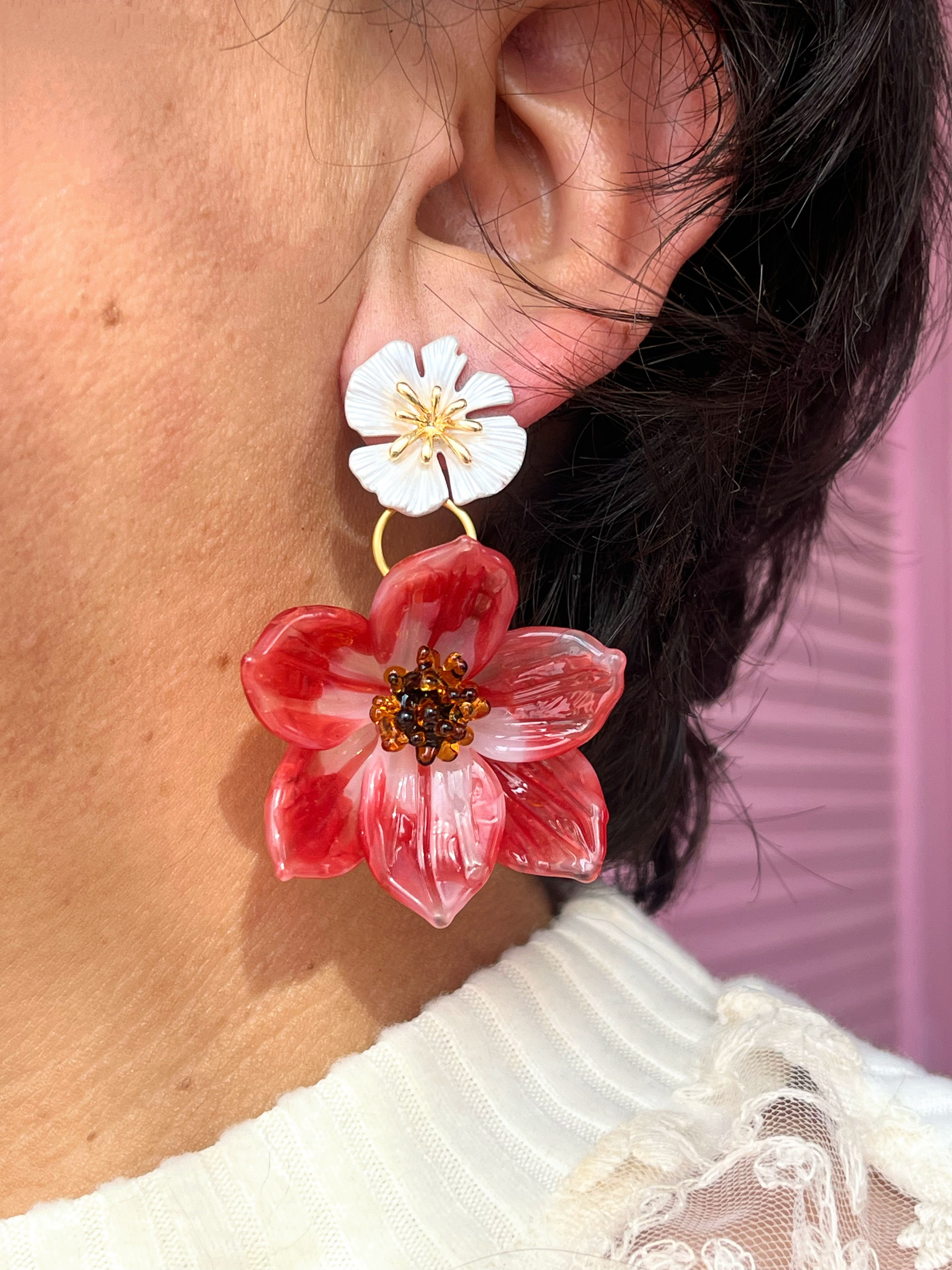 Aretes flor de rubí 