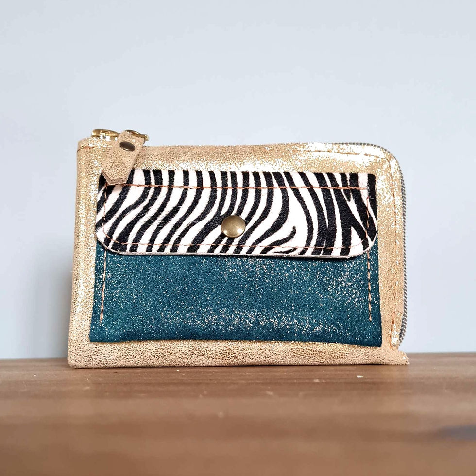 Portefeuille Isa doré zèbre bleu brillant