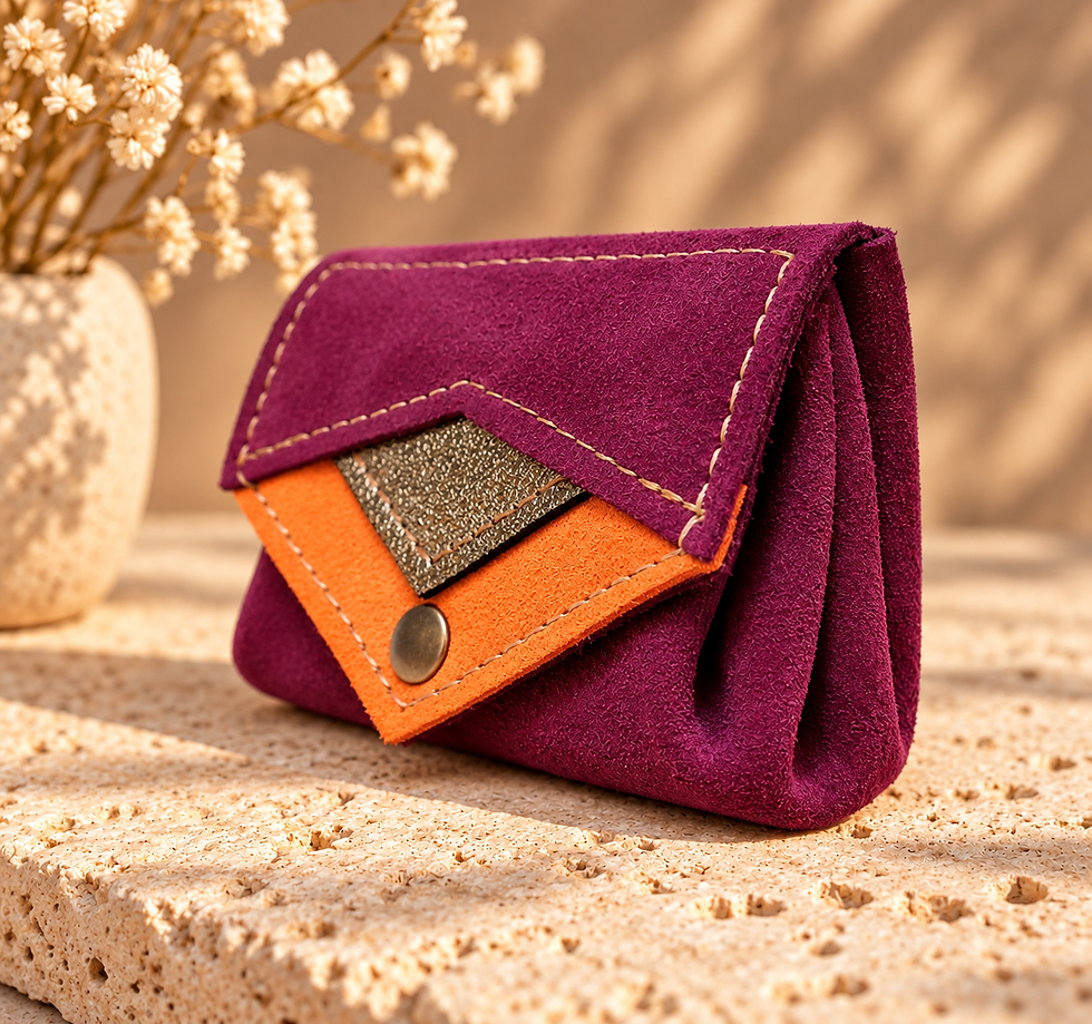 Miniature : Le Mignon – Porte-monnaie en cuir prune orange et doré
