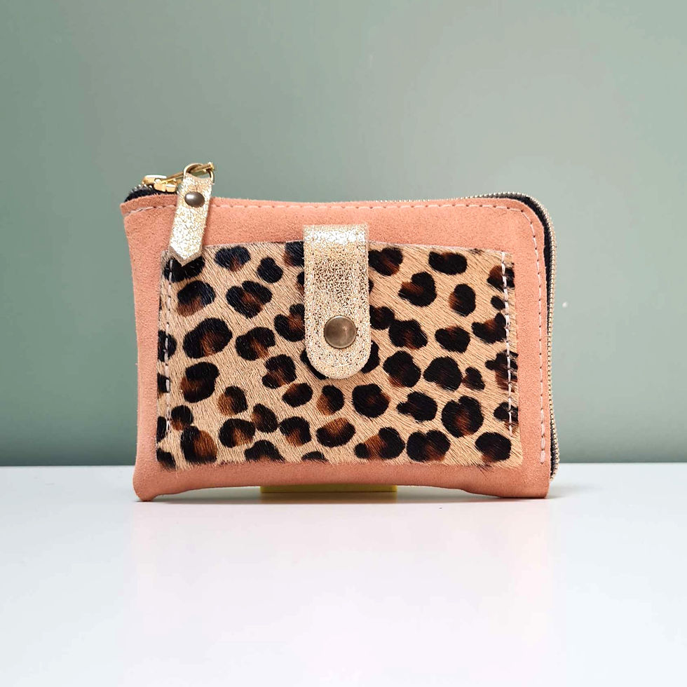 Portefeuille Isa rose léopard doré