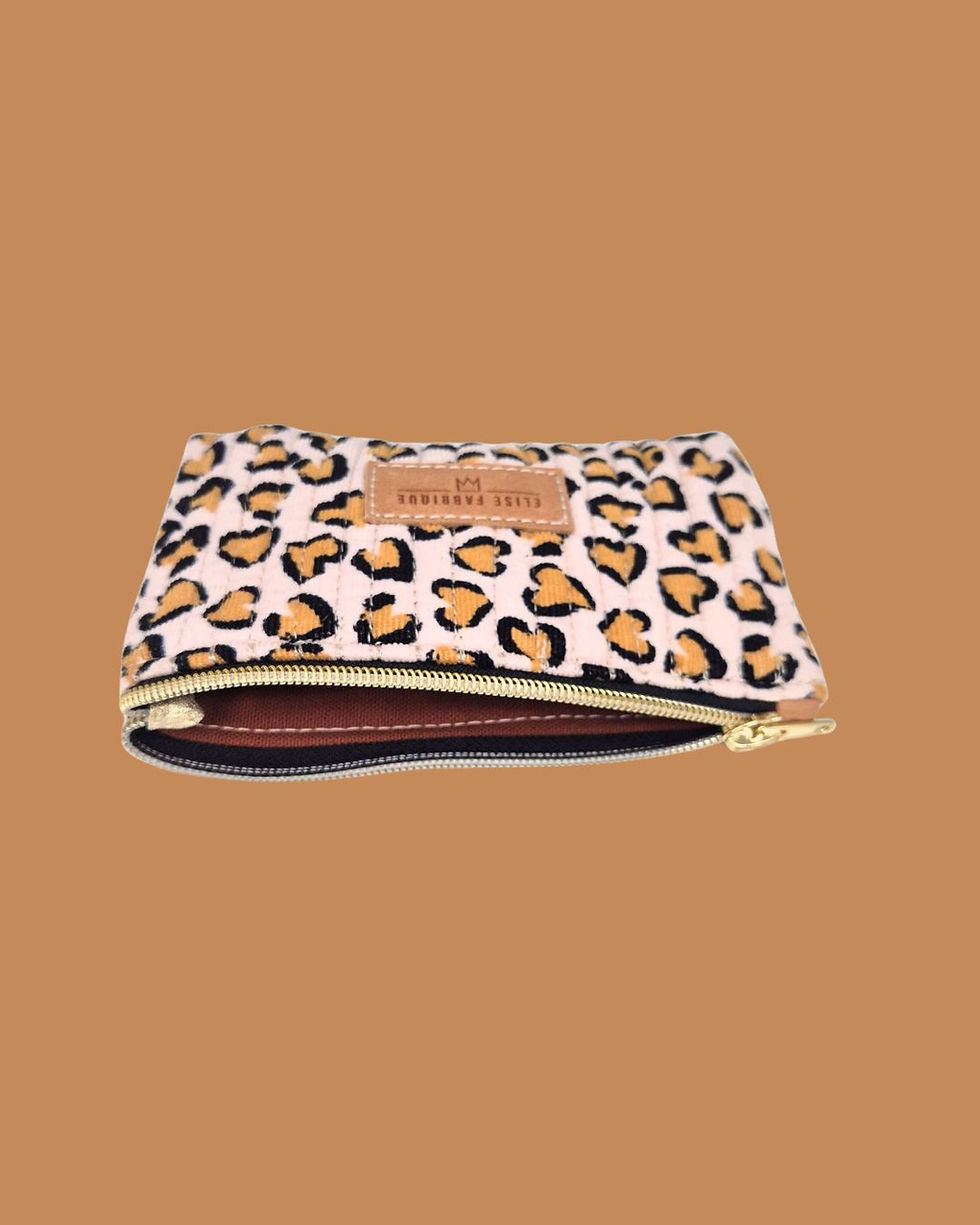 Pochette léopard intérieur coton marron