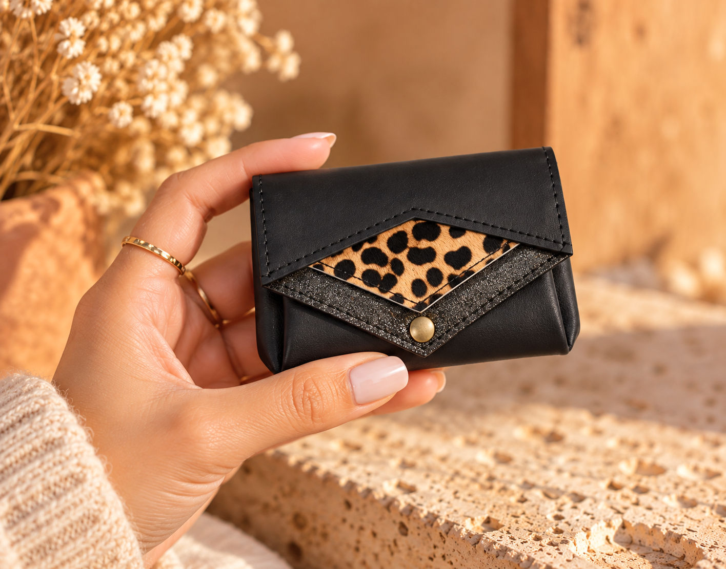 Le Mignon – Porte-monnaie en cuir noir et pony