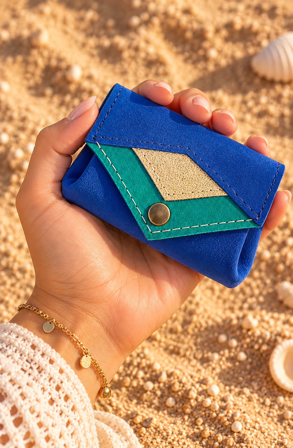 Le Mignon – Porte-monnaie en cuir vert, bleu et doré