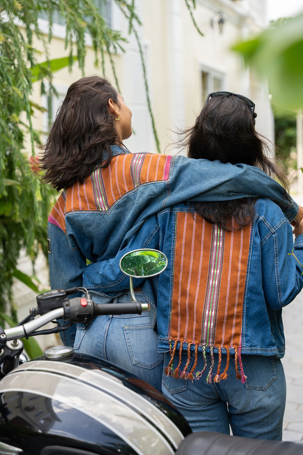 Mexican-style denim jackets in Ratanakiri ethnic fabrics