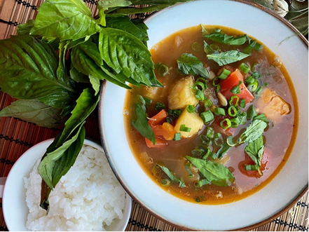 Far from restaurant tables and dishes reserved for special occasions, one soup captures Cambodian home cooking at its most everyday. Samlor machu trey, a sour-and-savoury fish soup, is made across the country using whatever the day's market has to offer.