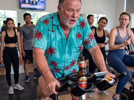 Sophea dared him. Bernard said yes, somewhere between two sips of beer. Nobody at the table believed he'd actually show up — least of all in flip-flops.