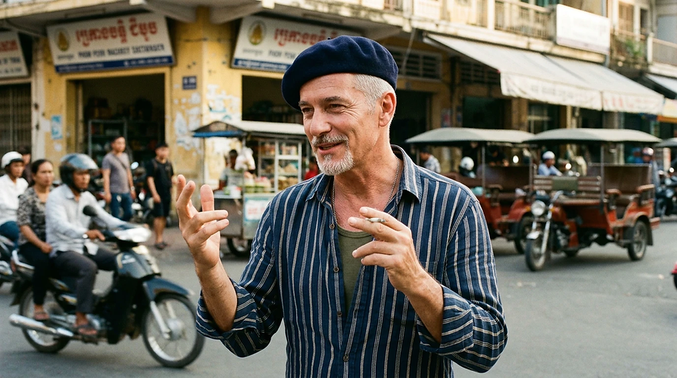 Gaston knows dozens of lines from French films of the 1960s and 70s by heart. He pulls them out pretty much constantly, often with little connection to the situation at hand, and sometimes in front of people who simply don't speak French. That never stops him.