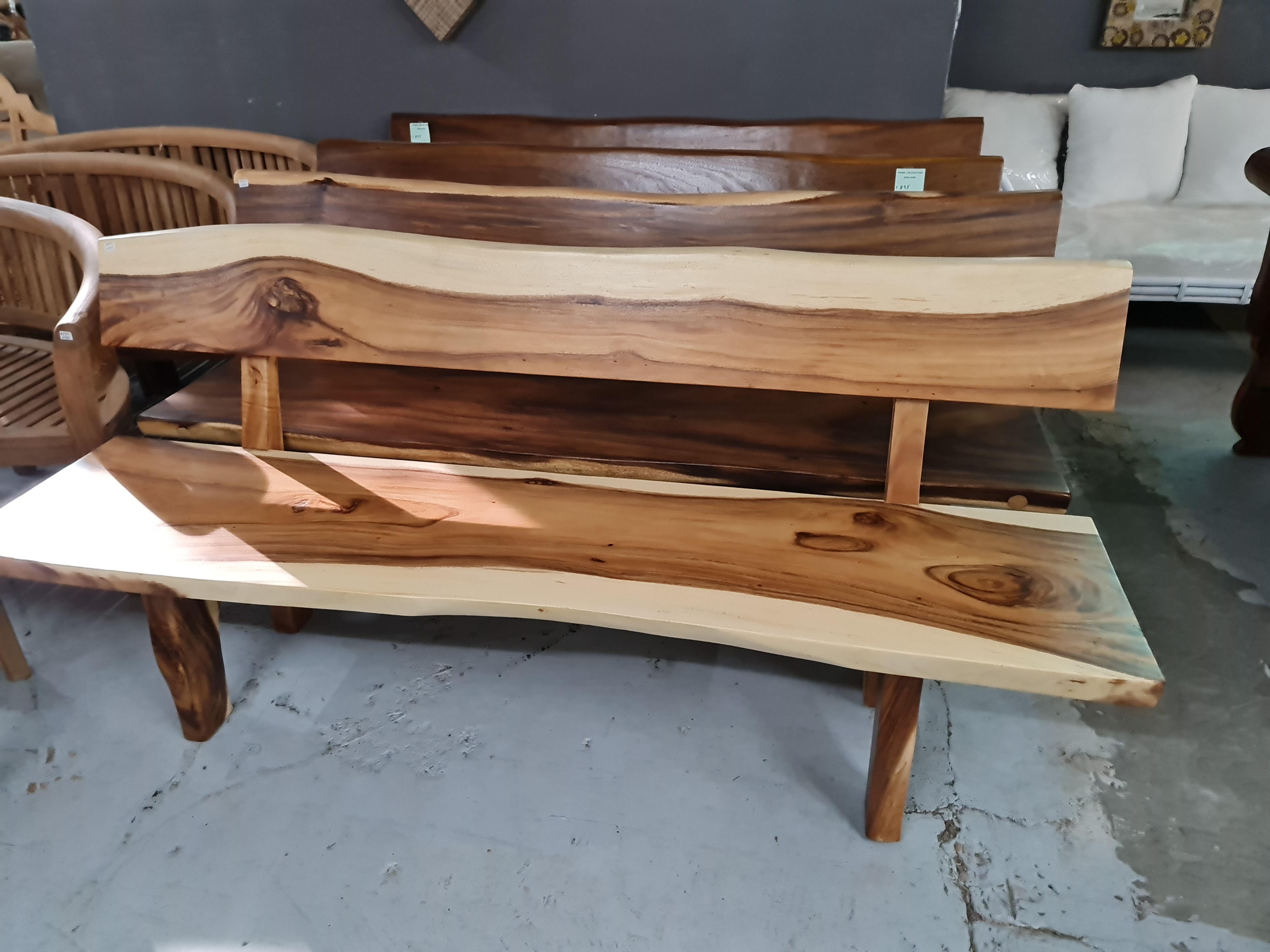 Solid wood long bench with back