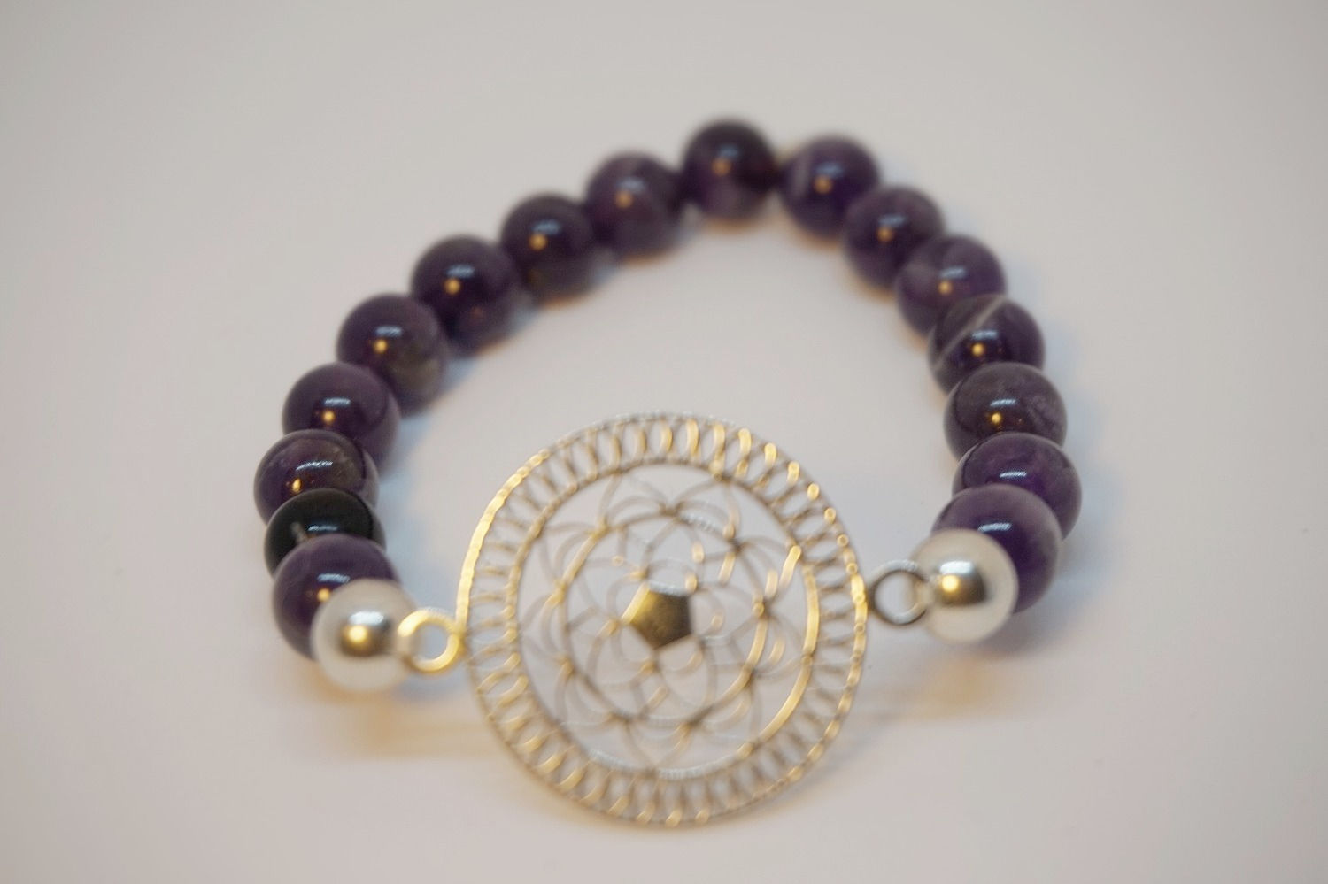 Pulsera amatista Mandala Plata
