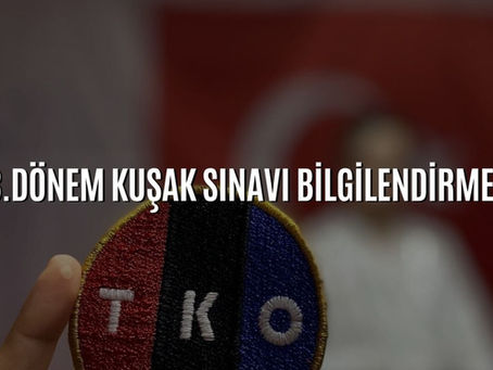Tavşanlı Karate Okulu’nun 23. Dönem Kuşak Sınavı bilgilendirmesini gösteren afiş. Üzerinde kuşak, karate giysi detayı ve bilgilendirme başlığı yer alıyor.