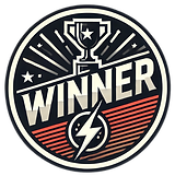 Winner rozeti – kupa ve yıldırım simgesiyle başarıyı temsil eden motivasyon ikonu