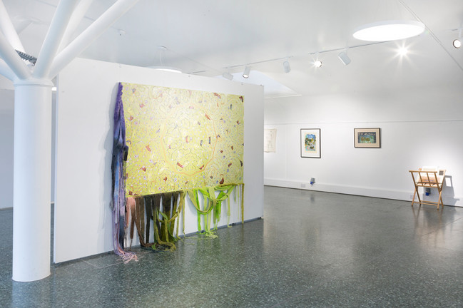 Cloud Carpet
Oil on canvas with hand-dyed woven tapestry roots
290 x 300 cm
2019